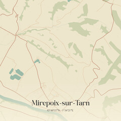 Fototapeta premium Vintage map of Mirepoix-sur-Tarn, France.