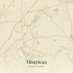 Fototapeta premium Vintage map of Misérieux, France.