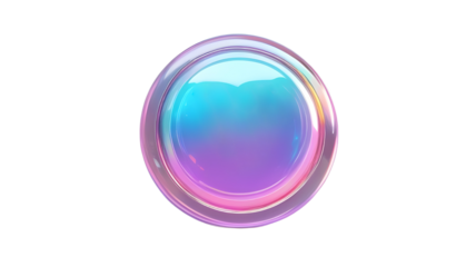 holographic iridescent round button with glossy gradient effect on transparent , white background png