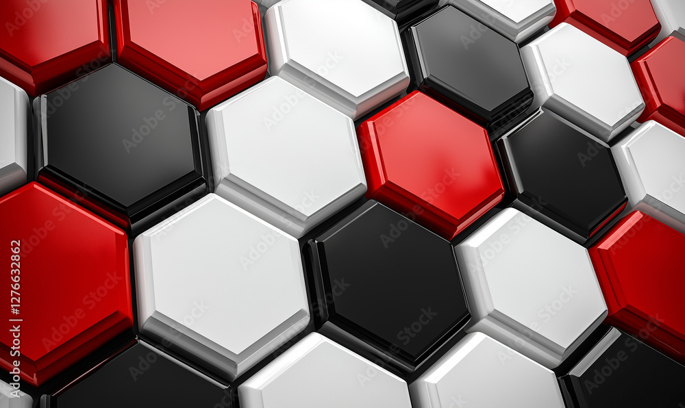 Poster dynamic geometric polygonal shapes in bold red black and white abstract background with copy space f