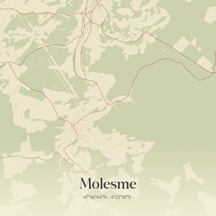 Fototapeta premium Vintage map of Molesme, France.