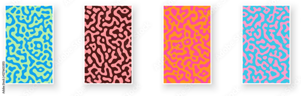 Poster a set of colorful organic patterns with abstract shapes in bold contrasting hues. vector illustratio