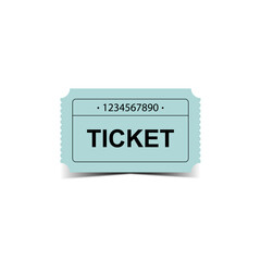 The image shows a sky blue ticket with the text ticket and a number. The ticket has rounded corners and jagged perforations on the sides.