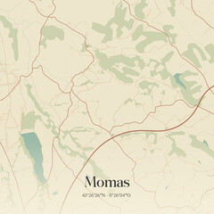 Fototapeta premium Vintage map of Momas, France.