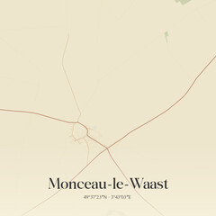 Vintage map of Monceau-le-Waast, France. © Rezona