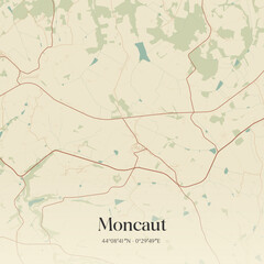 Fototapeta premium Vintage map of Moncaut, France.
