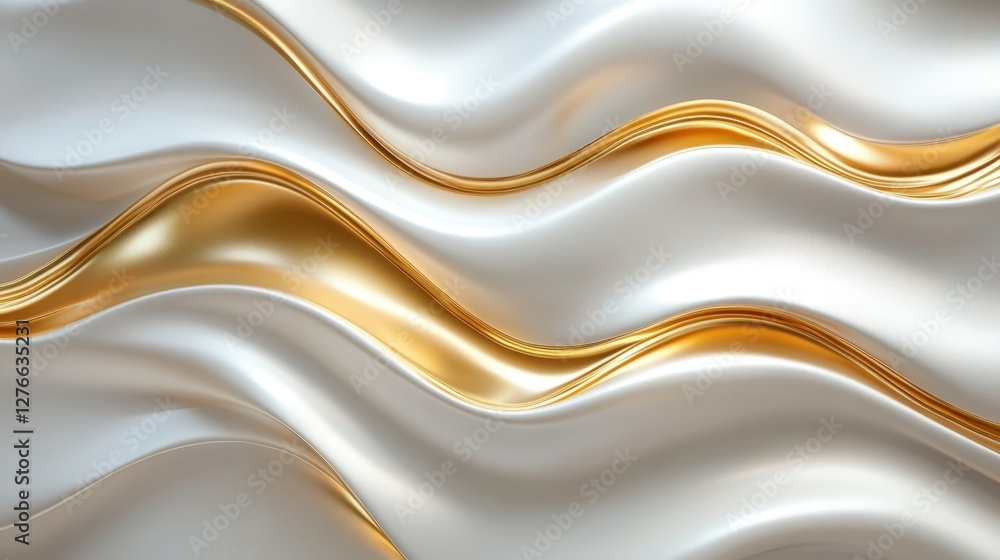 Poster abstract gold and white wavy metallic texture with smooth lines and elegant design