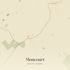 Vintage map of Moncourt, France.
