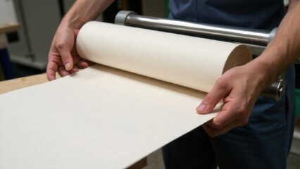 a roll of craft paper on a machine in the workshop