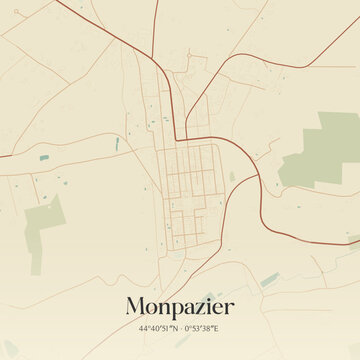 Vintage map of Monpazier, France.