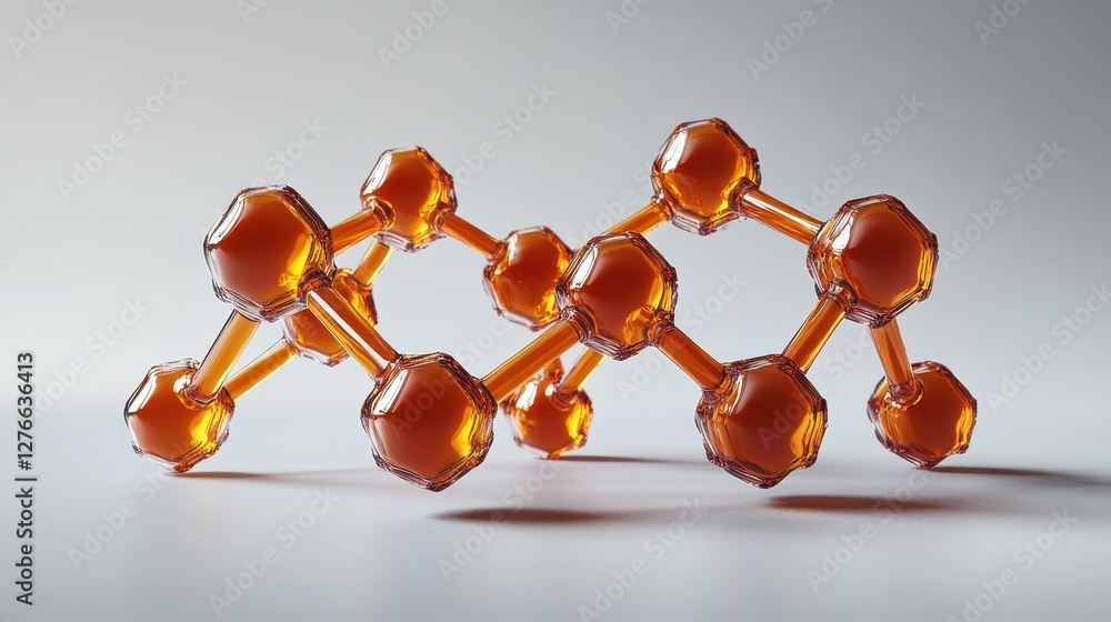 Aufkleber orange molecular structure of linked geometric shapes on white background