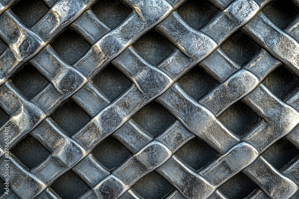 Poster Close-up of a metallic grid pattern, showing intricate craftsmanship and a textured surface.