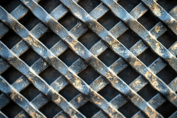 Close-up of a dark metal grid pattern with a slightly aged, textured appearance.