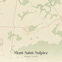 Fototapeta premium Vintage map of Mont-Saint-Sulpice, France.