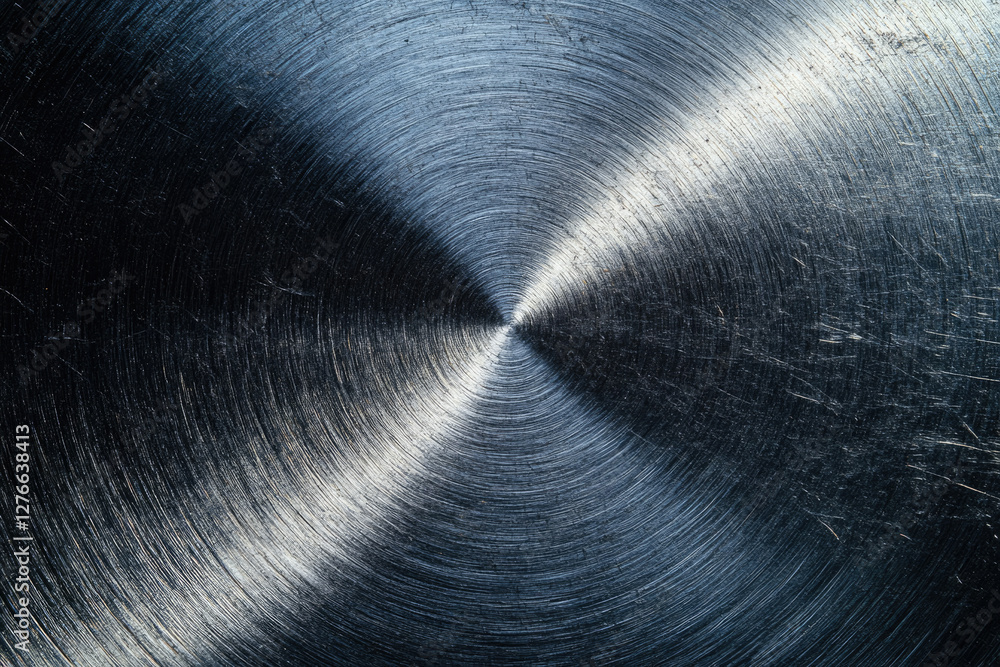 Poster circular brushed metal texture with concentric lines and subtle scratches, showcasing metallic sheen