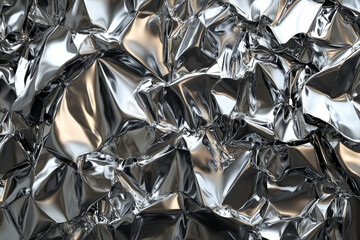 Abstract image of crumpled metallic foil, reflecting light with a textured, shiny surface.