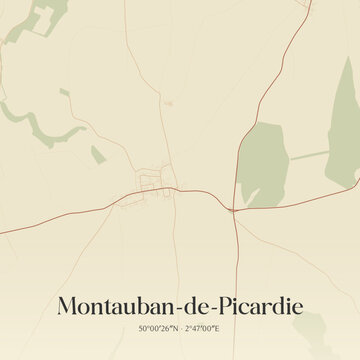 Vintage map of Montauban-de-Picardie, France.