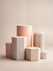 Obraz premium A refined collection of geometric sculptures in soft pastel hues, arranged thoughtfully to create a minimalist and artistic display with smooth, clean lines.