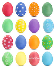 Easter eggs in different colors isolated on white, set