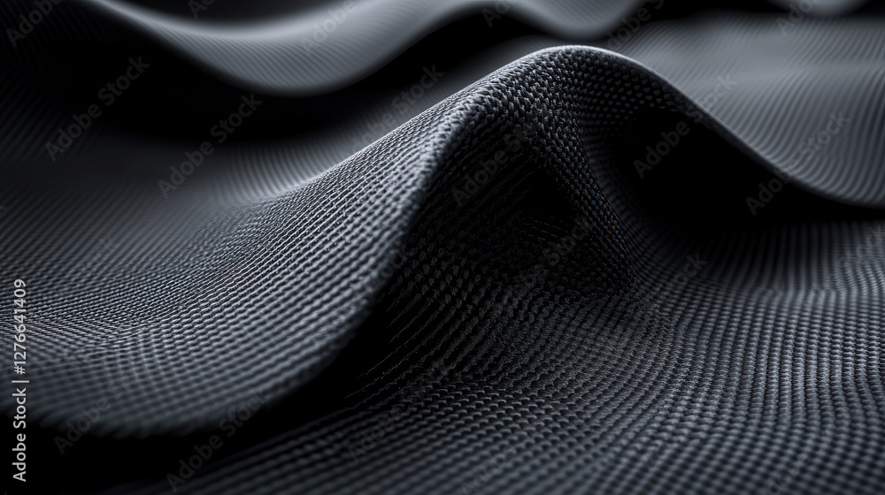 Poster close-up of black textured fabric waves creating an abstract geometric pattern
