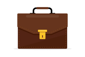 Business briefcase, design isolated on white background. Business handle case. Leather briefcase male bag. Work suitcase. Office case. Portfolio document. Finance handbag.