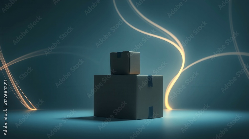 Poster two boxes are stacked on top of each other in front of a blue background