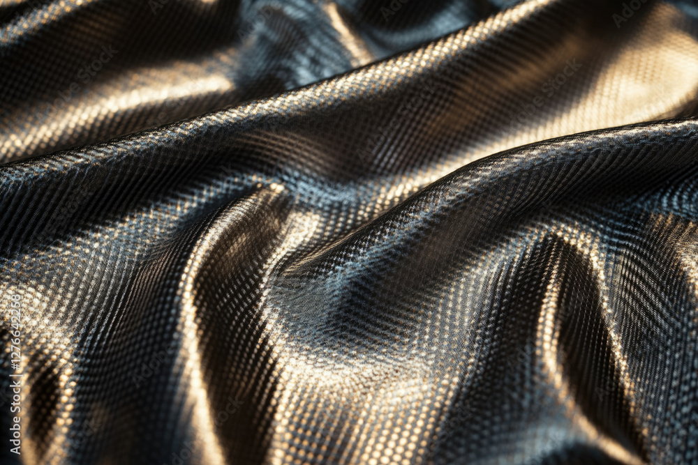 Poster Dark, shimmering fabric with a subtle textured pattern, elegantly draped and flowing.