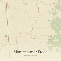 Obraz premium Vintage map of Montceaux-l'Étoile, France.