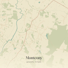 Fototapeta premium Vintage map of Montcony, France.
