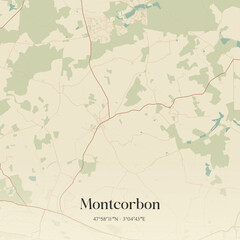 Fototapeta premium Vintage map of Montcorbon, France.