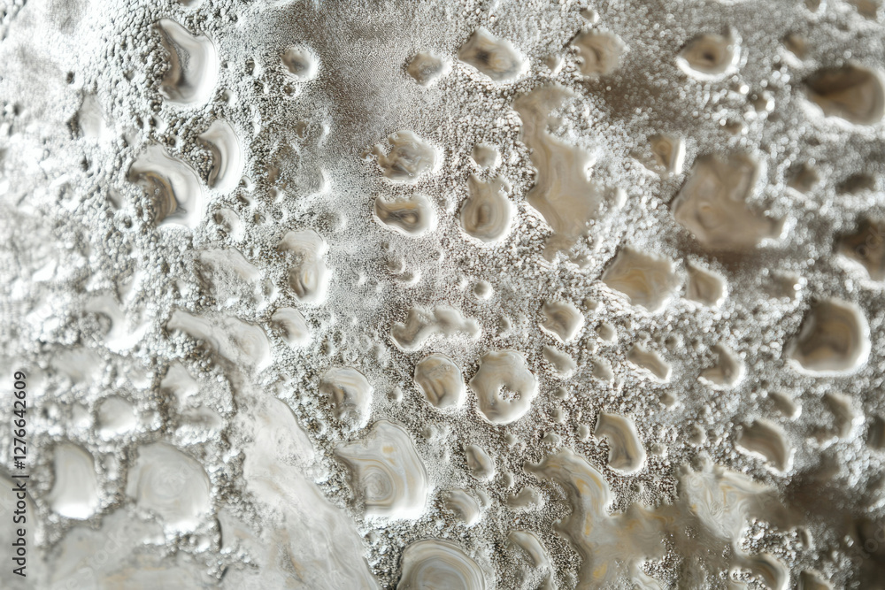 Poster Close-up of water droplets on a metallic surface, creating a textured, abstract pattern.