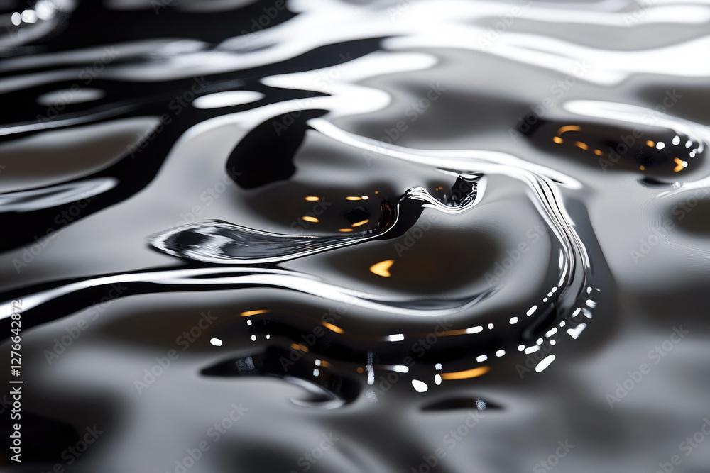 Poster Abstract close-up of a glossy, reflective surface with undulating, liquid-like forms creating a mesmerizing visual texture.