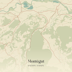 Vintage map of Mont&eacute;gut, France.