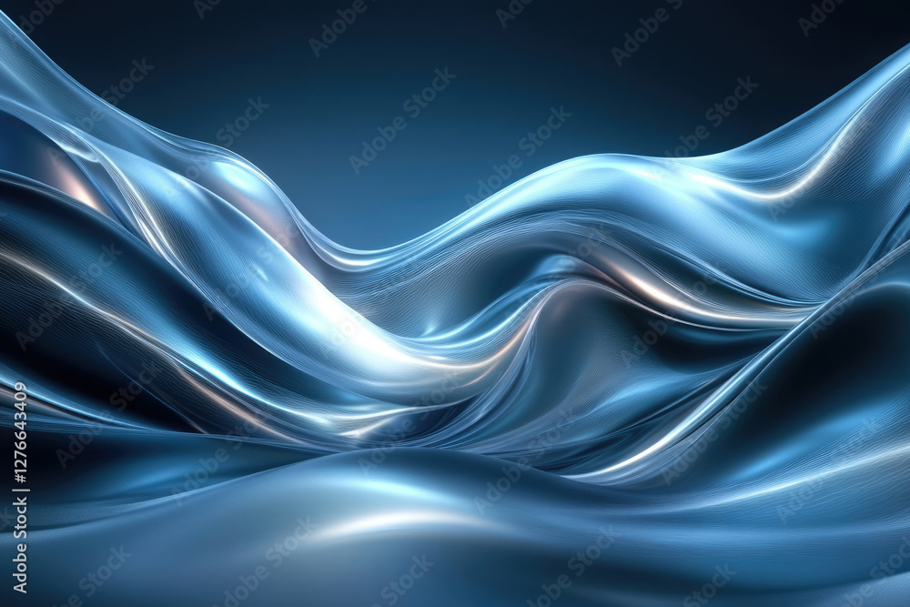 Aufkleber Abstract blue metallic waves flow smoothly, creating a dynamic and elegant visual effect.