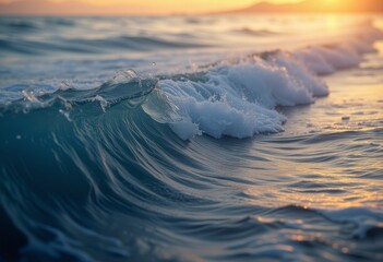 Obraz premium Wave breaking on the shore during sunset