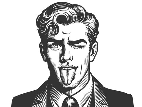 recommend clip art: Playful Man Winking and Sticking Tongue Out vector