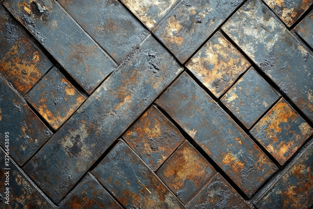 Poster rustic metallic herringbone pattern with dark grey and rusty brown hues.