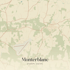 Fototapeta premium Vintage map of Monterblanc, France.