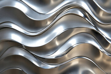 Abstract background of wavy brushed metallic surface with highlights and shadows.