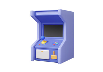 Purple retro Game cabinet 3D icon on isolated png background. machine entertainment for gamer recreation leisure interaction joy cartoon style design illustration