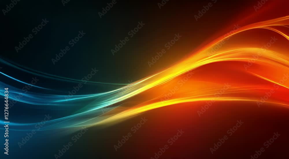 Poster vibrant waves of blue, orange, and red intertwine in a dynamic pattern, creating a sense of movement