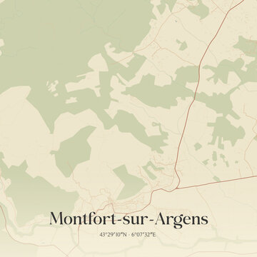 Vintage map of Montfort-sur-Argens, France.