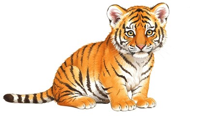 Fototapeta premium Adorable Tiger Cub Illustration on White Background for Children's Designs