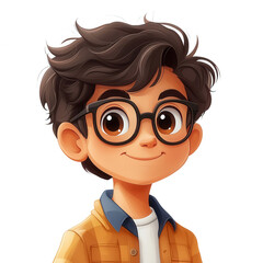 A cartoon boy is smiling and wearing glasses isolated isolated on transparent background.PNG