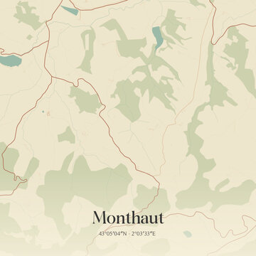 Vintage map of Monthaut, France.