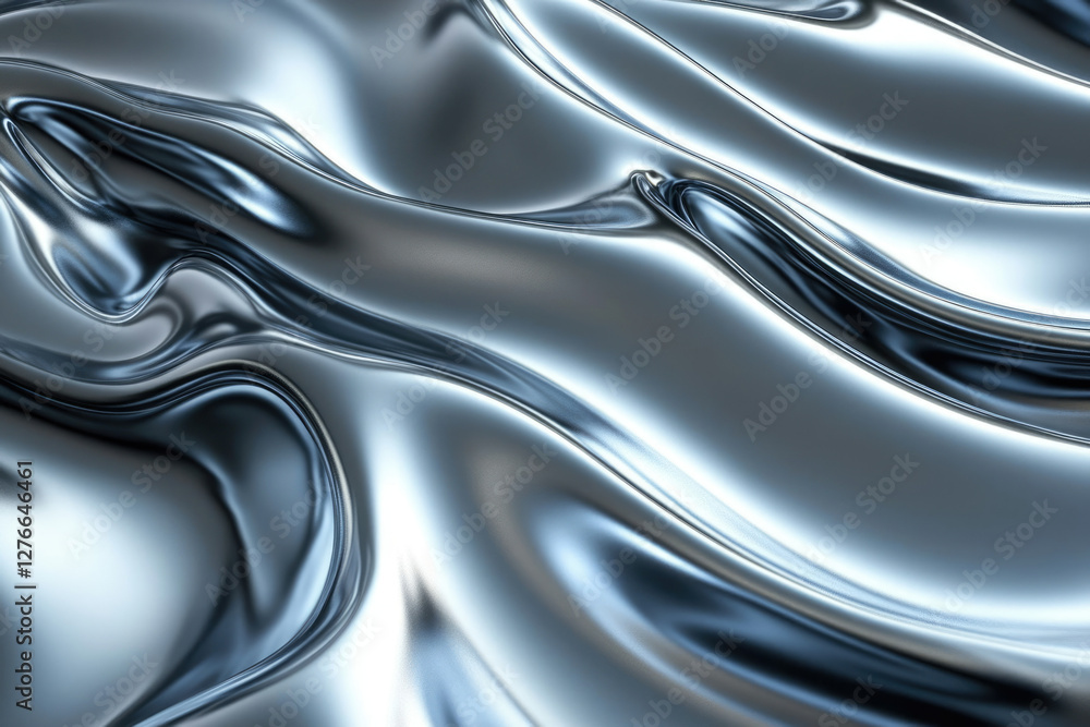 Poster Abstract image of flowing metallic liquid, showcasing smooth curves and reflective surface.