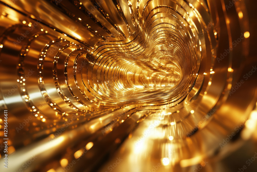 Poster A mesmerizing golden tunnel of swirling, metallic layers, creating an illusion of depth and light.