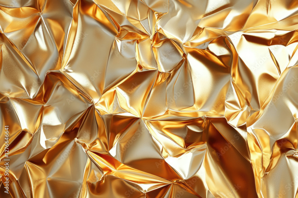 Poster abstract image of crumpled gold foil, showcasing its texture and reflective properties.