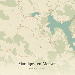 Obraz premium Vintage map of Montigny-en-Morvan, France.