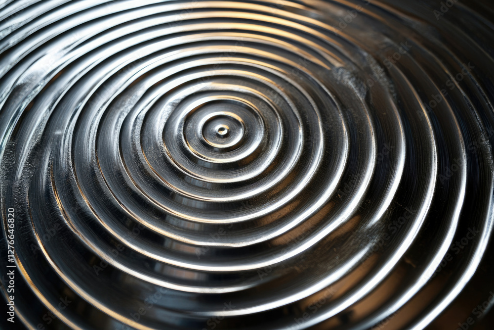 Poster Close-up of concentric circles on a metallic surface, showcasing texture and reflection.